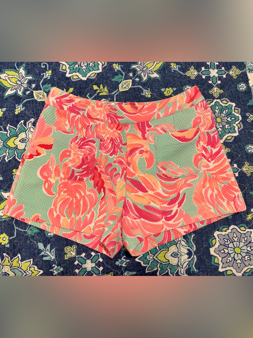 Lilly Pulitzer Alycia Shorts Aqua Pink Floral Love Birds Pattern Size 0 Women’s